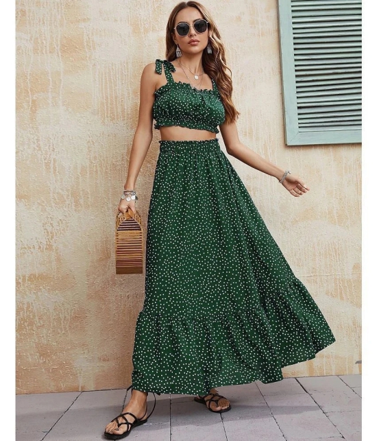 Selvia Green Printed Skirt Top Set - None