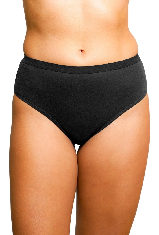 Sona Comfortable 1600 Cotton Plain Outer Elastic Hipster Plus Size Black Panties-M / Black