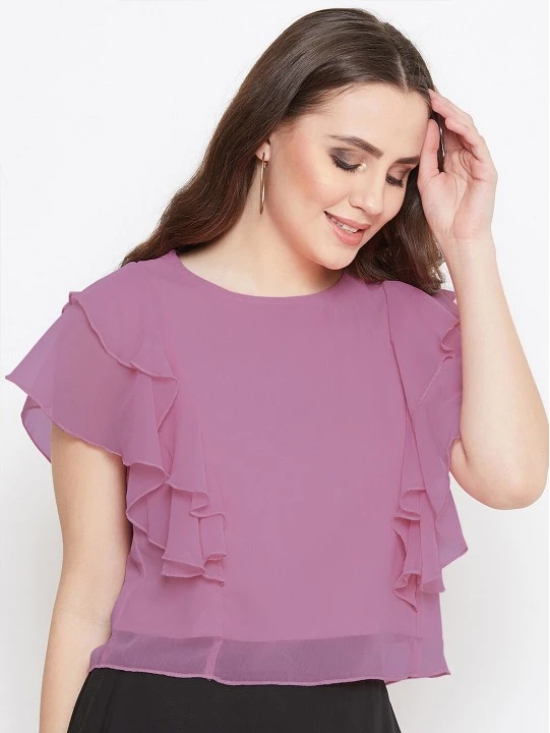 Women Mauve Ruffle Top With Flutter Sleeves