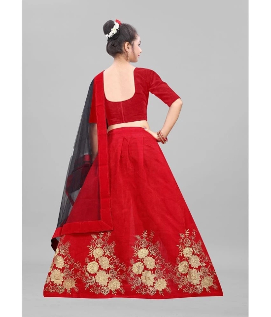 Apnisha - Red Velvet Girls Lehenga Choli Set ( Pack of 1 ) - None