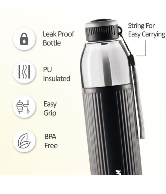 Milton Kool Glossy 600 Insulated Inner Pet Water Bottle, 1 Piece, 570 ml, Black | Easy To Carry | Leak Proof | School | Office | Gym | Hiking | Treking | Travel Bottle - Black