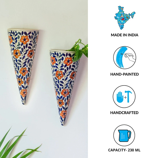 Dazzling Posy Handpainted Ceramic Wall Planter Pots (Set of 2)