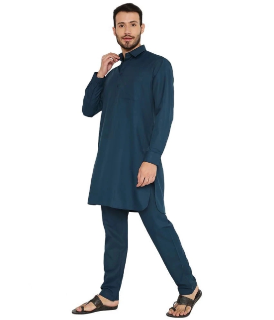 Maharaja Green Polyester Blend Kurta Pyjama Set - None