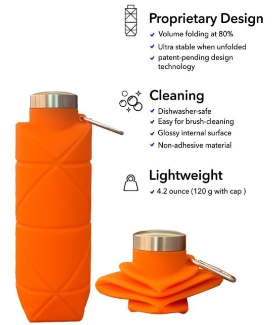 Shopeleven Collapsible Water Bottle, Reuseable BPA Free Orange Silicone Water Bottle 700 mL ( Set of 1 ) - Orange