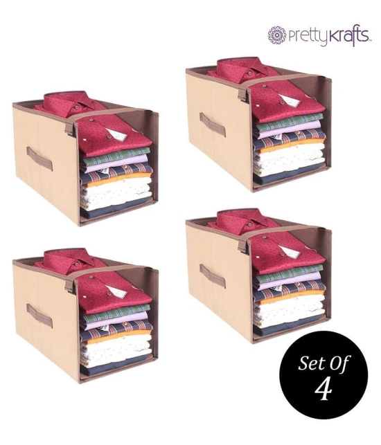 PrettyKrafts Shirt Stacker, Closet Organizer, Open Front, Shirts and Clothing Organizer, (Set of 4) BrownBeige