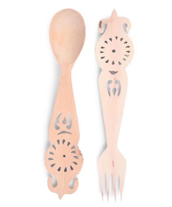  Handcrafted Wooden Spoon and Fork Set with Intricate Carvings