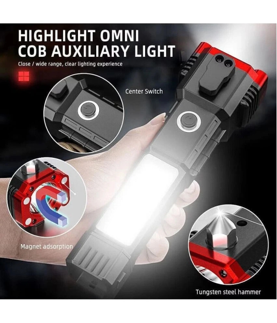 LED 3W Torch Light Rechargeable Torch Flashlight,Long Distance Beam Range Car Rescue Torch with Hammer Window Glass and Seat Belt Cutter Built - Assorted