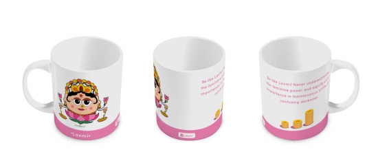 Indigifts Diwali Gift Ideas Be like Laxmi Printed Pink Coffee Mug 330 ml - Farewell Gift, House Warming Gift Items, Religious Gift Items, Gift for Family & Office Colleagues