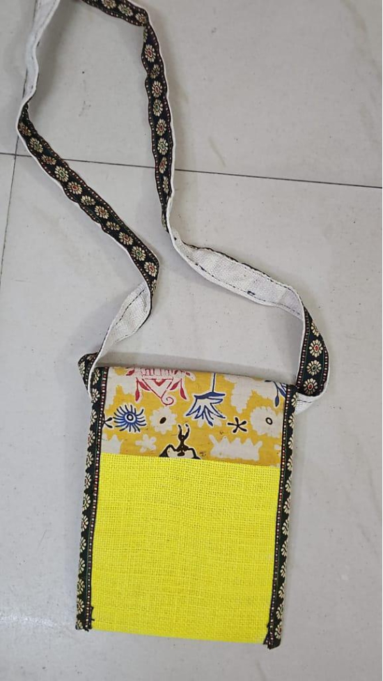 JFL Jute & Cotton Sling Bag ( Yellow )