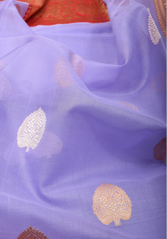 Lavender and Red Pure Organza Saree - Gorgeous Banarasi Kora Silk Saree  with Sona Rupa Kadhuwa motifs | SILK MARK CERTIFIED