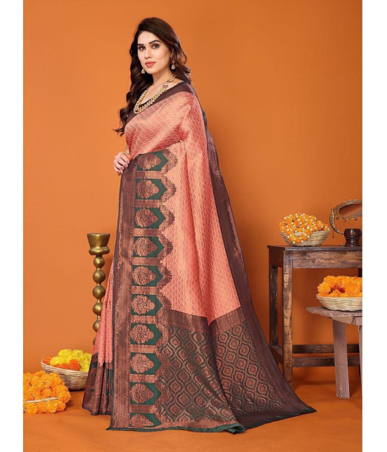 Rangita Women Ethnic Motifs Woven Kanjivaram Saree with Blouse Piece - Peach - Peach