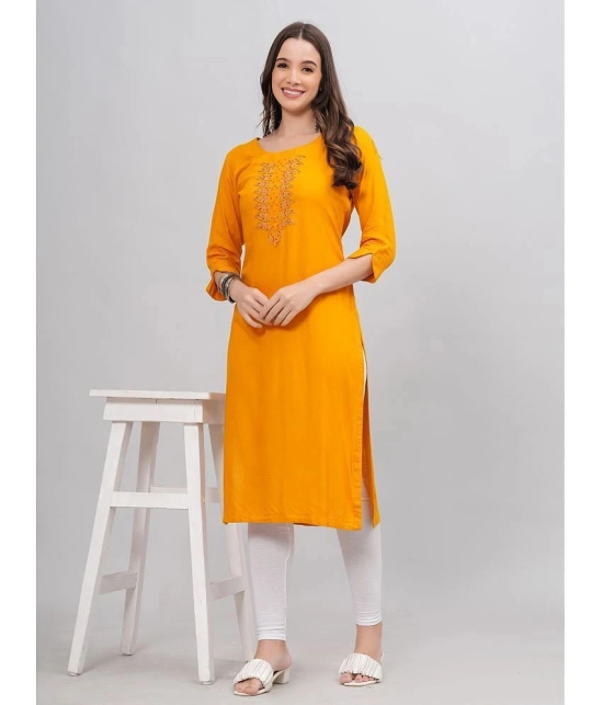 HIGHLIGHT FASHION EXPORT Rayon Solid Straight Womens Kurti - Mustard ( Pack of 1 ) - None