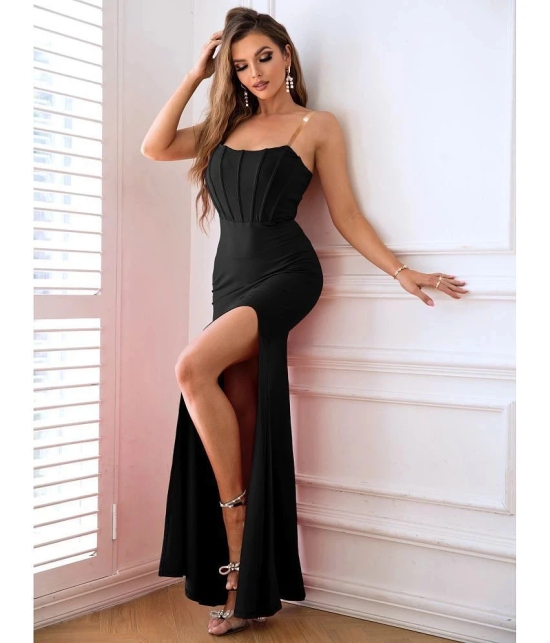 clafoutis Lycra Solid Full Length Womens Side Slit Dress - Black ( Pack of 1 ) - None