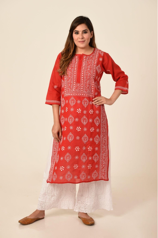 Ladies New Fashion Hand Chikankari Kurti Red