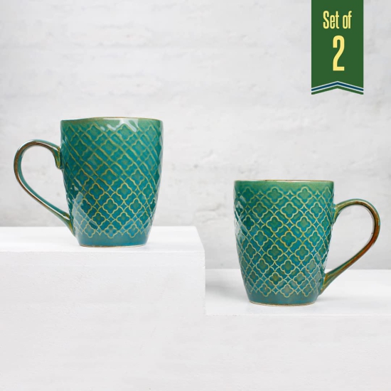 The Earth Store Absinthe Green Coffee Mug Set of 2 Ceramic Mugs to Gift to Best Friend, Tea Mugs, Microwave Safe Coffee Mugs, Ceramic Tea Cups