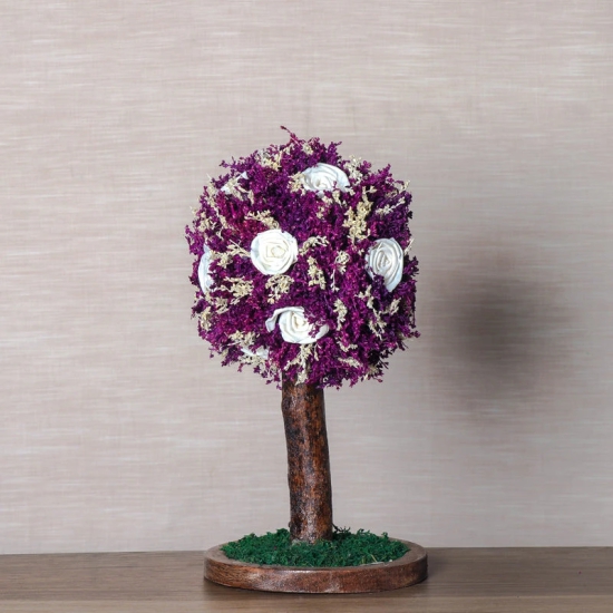 Handmade Bonsai Tree With Sola Flower Arrangement on Wooden Base