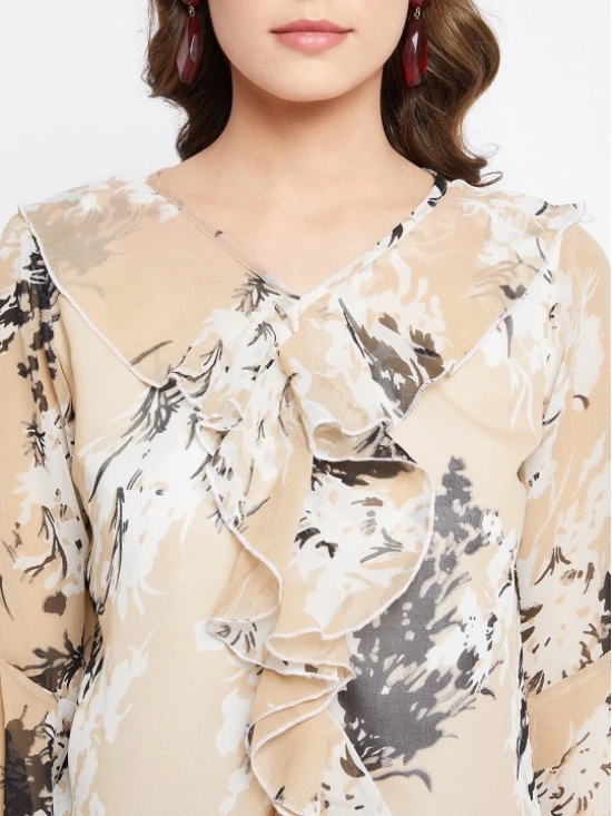 Women Off White & Pink Floral Print Georgette Top