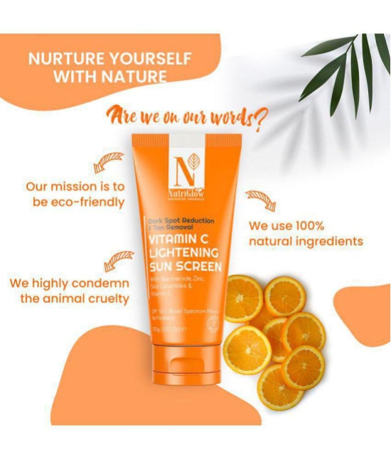 NutriGlow Advanced Organics Vitamin C Lightening Sunscreen SPF50 PA+++ for Sun Protection, Quick Absorb, All Skin Types, 100gm