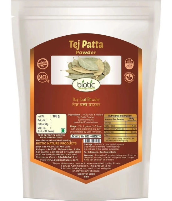 Biotic Tej Patta Powder - Bay Leaf Powder - Tejpatta Powder - Bayleaf Powder 100 gm