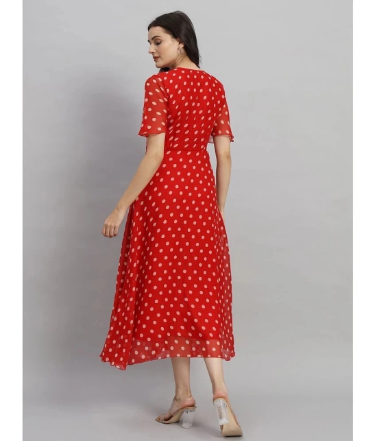 Curvydrobe Georgette Printed Midi Womens Fit & Flare Dress - Red ( Pack of 1 ) - None