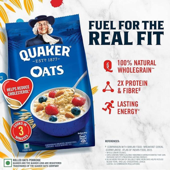 Quaker Oats | Rolled Oats Natural Wholegrain | Nutritious Breakfast Cereals | Dalia Porridge | Easy to Cook | 1 Kg Pack