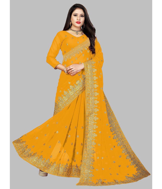 Om Shantam Sarees - Yellow Georgette Saree With Blouse Piece ( Pack of 1 ) - Yellow