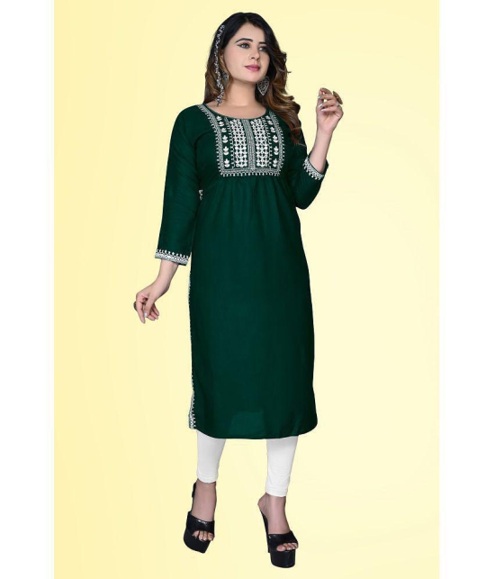 haya fashion - Green Rayon Women's Straight Kurti ( Pack of 1 ) - None