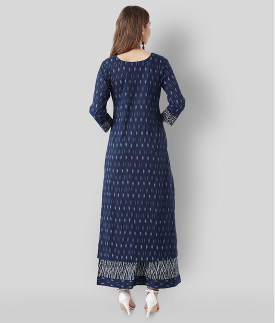 Tissu - Navy Blue Straight Cotton Women''s Stitched Salwar Suit ( Pack of 1 ) - XXL