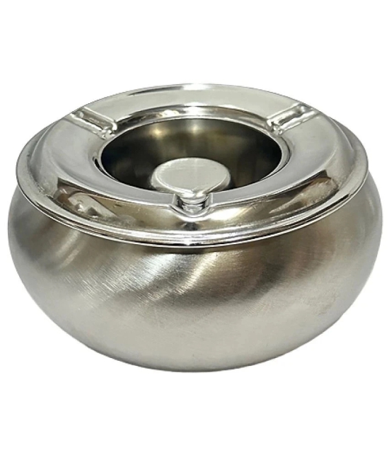 Dynore Stainless Steel Heavy Gauge Matka Shape Lid Ash Tray For Home, Office, Bar and Tabletop Decoration - Silver