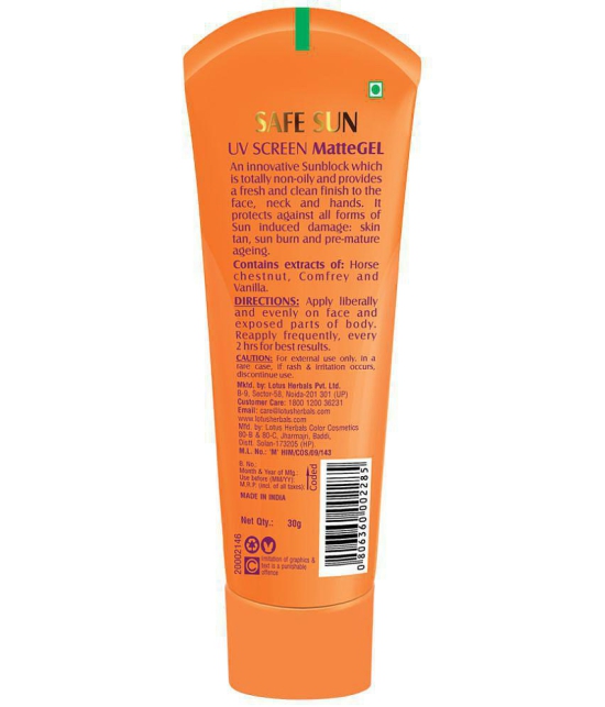 Lotus Herbals Safe Sun Uv Screen Matte Gel Spf 50, Matte gel, no white cast, PA+++, 30 g