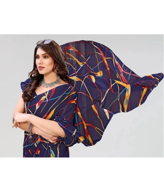 Kashvi Sarees Georgette Printed Saree With Blouse Piece - Navy Blue ( Pack of 1 ) - Navy Blue