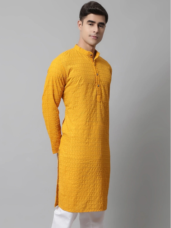 Jompers Men Mustard Chikan Kurta Only-L / Mustard