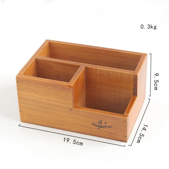 Retro Wood Multi Desktop Storage Box Multi Functional Remote Control Storage Box-Retro color