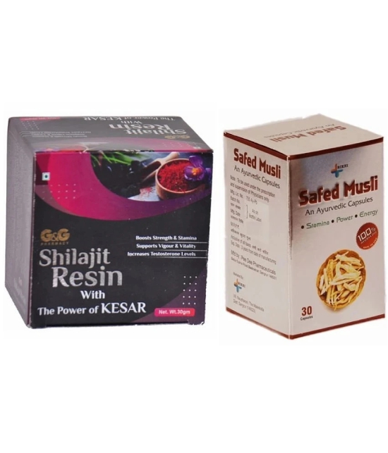 G & G Pharmacy Shilajit Resin With Power Of Kesar30gm & Safed Musli 30 no.s