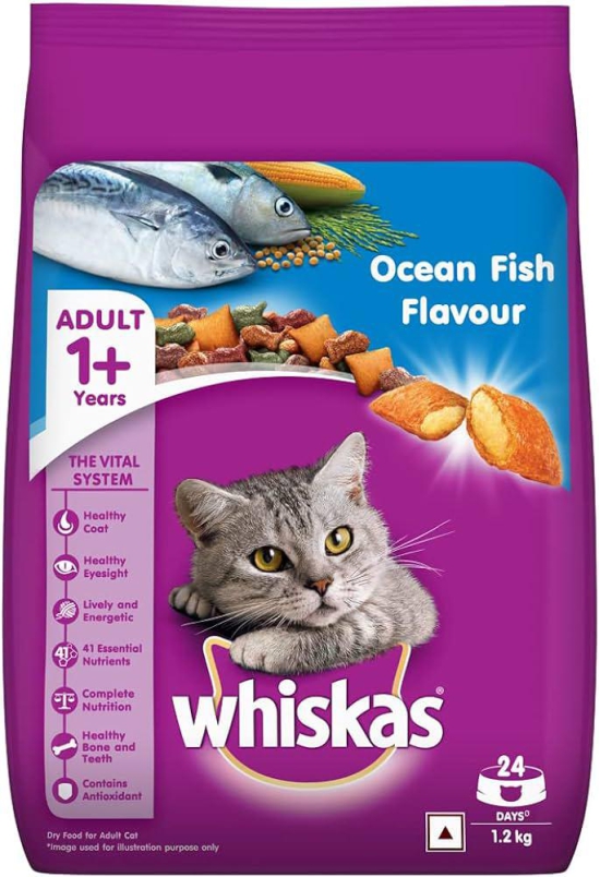Whiskas Adult (+1 year) Dry Cat Food Food, Ocean Fish Flavour 1.2 kgs