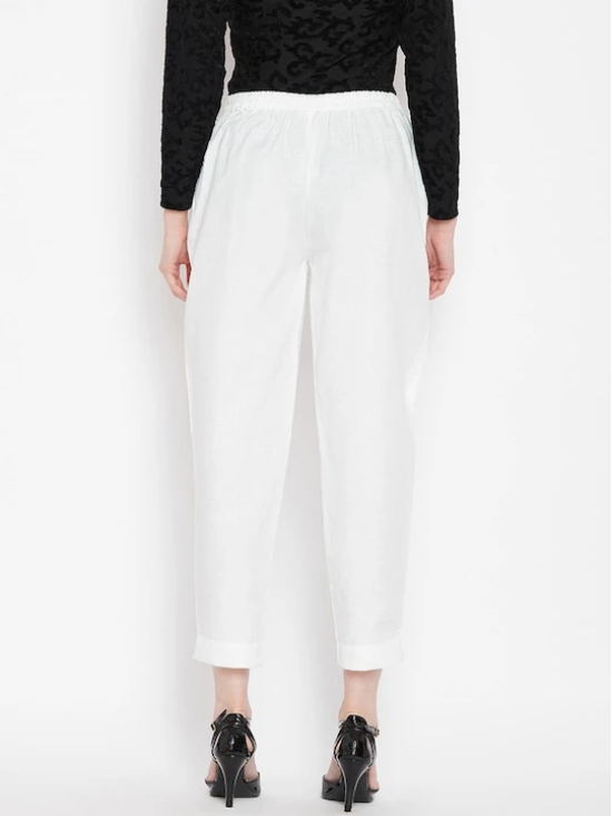 Women Off-White & Brown Relaxed Regular Fit Solid Peg Trousers