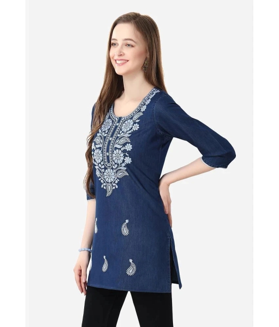 Meher Impex Denim Embroidered Straight Womens Kurti - Blue ( Pack of 1 ) - None