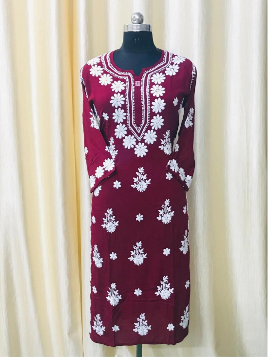 Modal Chikankari kurti-Maroon / 46/3XL