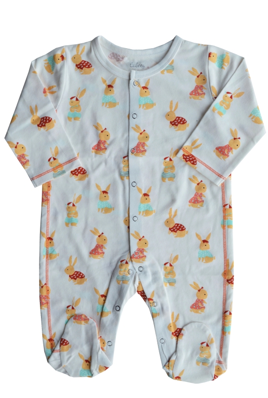 Allover Rabbit Print Sleeper/Full Romper with feet (95% Cotton 5%Elasthan)