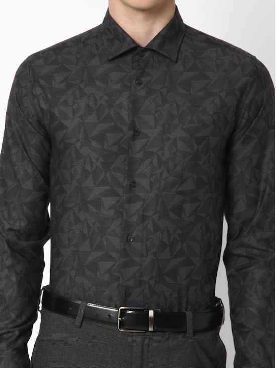 Spread Collar Slim Fit Geometric Printed Formal Cotton Shirt