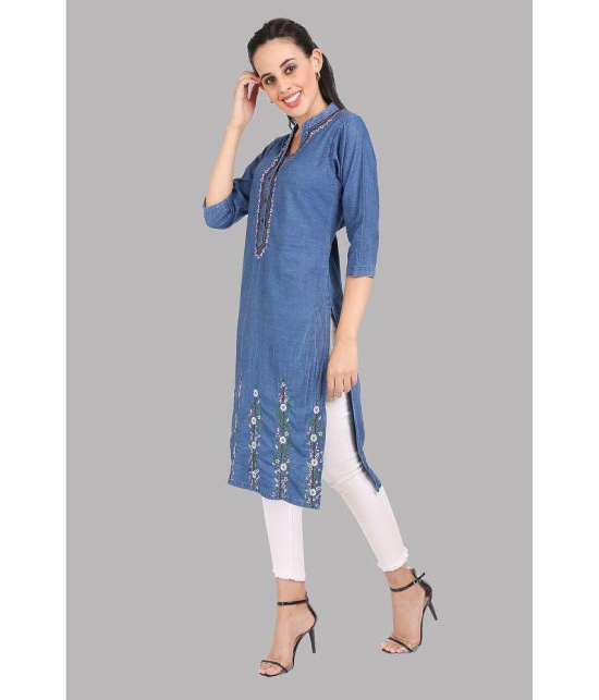 CEFALU - Blue Denim Women''s Straight Kurti ( Pack of 1 ) - None