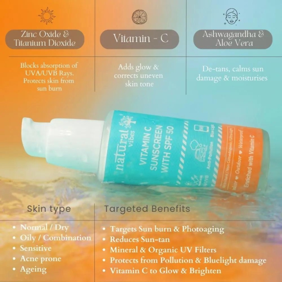 Vitamin C Sunscreen SPF 50+ Protection from UVA/UVB rays, Blue Light & Pollution 50 ml