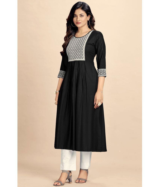 Glomee Rayon Embroidered Straight Women's Kurti - Black ( Pack of 1 ) - None