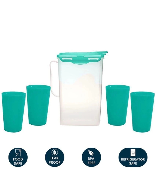 HOMETALES Plastic Fridge Jug & Glasses Sets ( Pack of 5 ), Green Colour