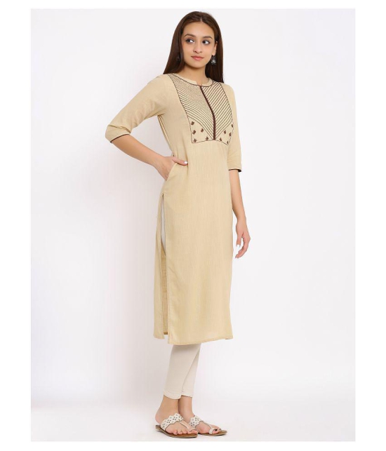 FabbibaPrints Beige Cotton Straight Kurti - L