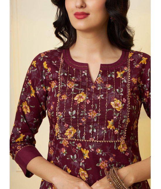 Tissu Cotton Printed Kurti With Palazzo Womens Stitched Salwar Suit - Maroon ( Pack of 1 ) - None