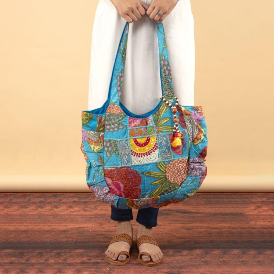 Rajasthani Embroidered Shoulder Bag, Pure Cotton Shoulder Bag With Handmade Beautiful Patchwork