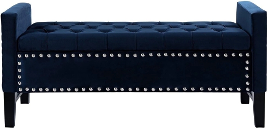 Royal Blue Premium Wood Upholstered Flip top Storage Bench-Blue