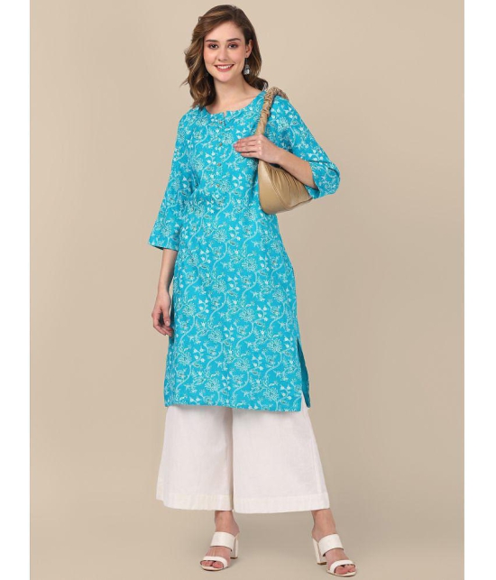 Rangita Women Rayon Turquoise Floral Printed Knee Length Straight Kurti - None