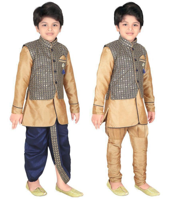 ahhaaaa Kids Indian Ethnic Waistcoat, Kurta, Breaches and Dhoti Pant Set for Baby Boys - None